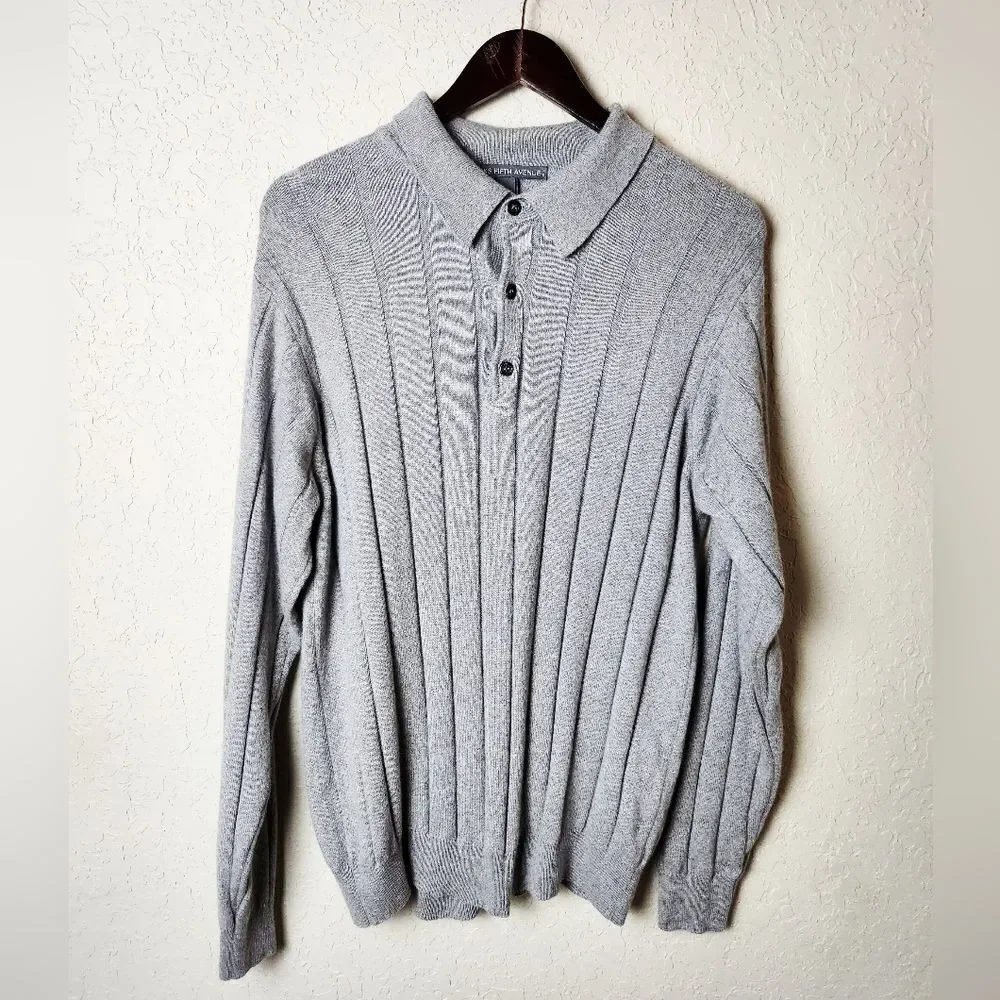 Saks Fifth Avenue Cashmere Silk Knit Long Sleeve Sweater Top Gray Size M